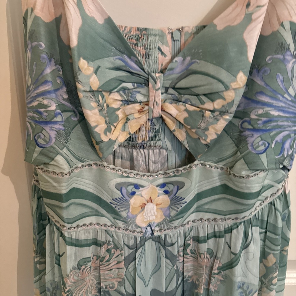 Camilla Mint Green Floral Maxi Dress with Blue and Cream Details - Picture 5 of 14